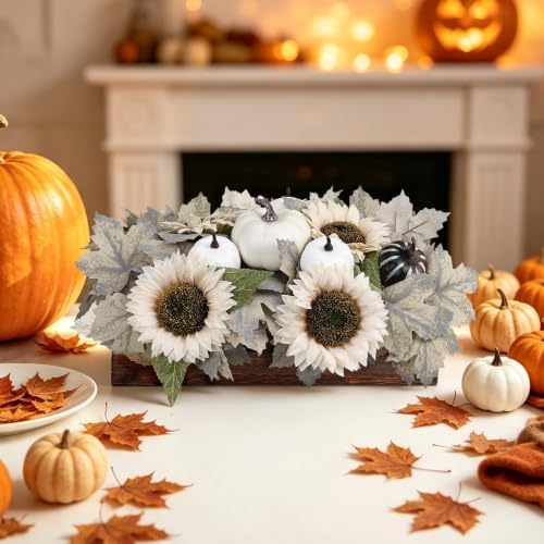 Pre-Made Fall Centerpieces for Dining Table, 14'', Fall White - Image 3