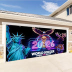 2026 World Soccer Cup Garage Door Banner Cover, 7x16ft Large Football Championship Backdrop, Canada USA Mexico Host Nations Outdoor Decoration, Heavy Duty Fabric Sports Wall Mural for Home Decor - Image 3
