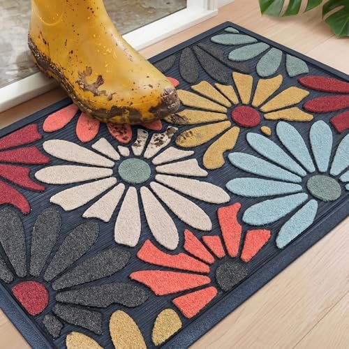 Welcome Mat for Front Door, Non-Slip, Flowers, 24 x 36 in by AmaruDoorMats