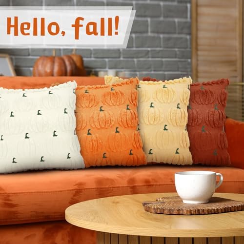Tingjoo 4 Pcs Fall Pumpkin Pillow Covers 18x18'' Soft Plush Cushion Case - Image 4