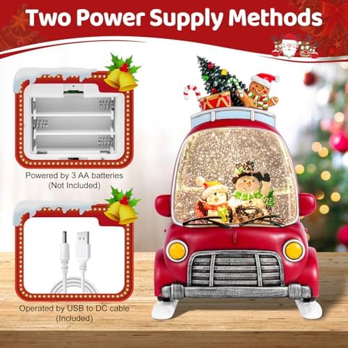 Christmas Snow Globe Lantern with 8 Holiday Music, Christmas Water Snow Globe USB/Battery Powered 6H Timer, Glitter Snowfall Snowman and Penguin Scene for Family Friends (Snowman Penguin) - Image 5