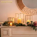 Nuptio Glass Hurricane Candle Holder Set of 6 Gold Pillar Candle Holders Large Rectangular Candleholder Table Centerpieces Decoration for Wedding Party Thanksgiving Ornaments 9.5 & 8.1 & 6.5 inch - Image 4