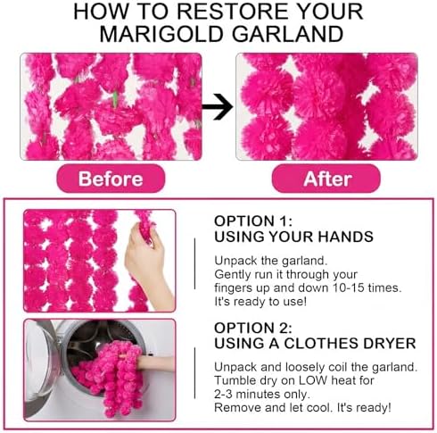 Giegxin 15 Pack 5ft Marigold Garland for Decor, Rose Red - Image 2