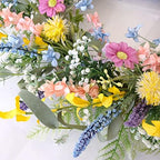 26 Inch Spring Summer Colorful Flower Wreath for Front Door, Forsythia Lavender Wild Flowers Wreath for Home Decor, Colorful Wild Flowers with Green Leaves for Everyday - Image 6