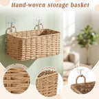 3 Pcs Wall Hanging Baskets,Rectangle,Natural Tan,Paper Cord - Image 3