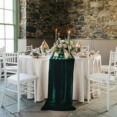 Luxurious Velvet Table Runner, 10ft Wedding Reception Decorations, 20x120inch Soft Velvet Fabric, Table Linen Overlay, Wedding Table Runners (Emerald Green, 20X120inch, 5pack) - Image 2