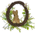 National Tree Company Artificial Spring Wreath, Woven Branch Base, Decorated with Wooden Bunny, Blue Flower Blooms, Pastel Eggs, Berries, Easter Collection, 16 Inches - Image 4