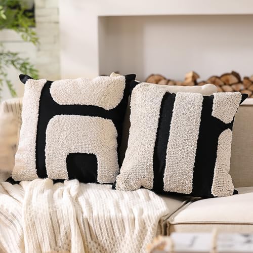 Oudain Tufted Pillow,Classic Style,Black,White,18 X 18 Inch by Oudain