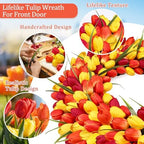 Realistic Tulip Wreaths for Front Door Floral Door Wreath for Spring Summer Fall Decor for Outdoor Indoor Window Wall Front Porch Farmhouse Home Easter Thanksgiving 22" Red Orange Yellow - Image 2