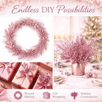 Pink 66 Pcs Christmas Glitter Picks and Sprays, Xmas Artificial Floral Stems Branches Berry Leaf Pine for Tree Topper Wreath Garland Centerpiece Holiday Party Home Decor - Image 5
