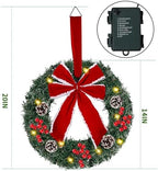 Hausse Set of 3 Christmas Wreaths, Lighted Artificial Christmas Wreath with Large Red Bow & Ornaments, Battery Operated with LED Lights, for Front Door Gate Wall Christmas Party Decorations - Image 2