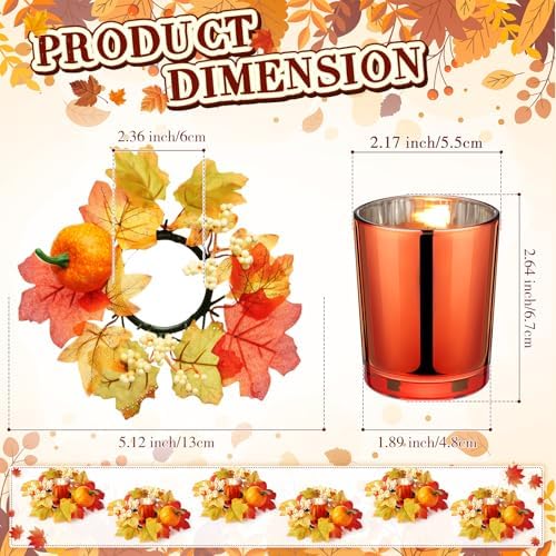 Umigy 6 Set Fall Candle Holders Glass Votive, Maple Leaf, Classic Color - Image 2