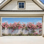 Rose Garden Garage Door Banner 6x13FT, Pink Roses and White Fence Garage Door Cover, Large Outdoor Floral Decoration for Garage Doors, Garden Fence & Spring Summer Party Backdrop by ANNAQUEEN