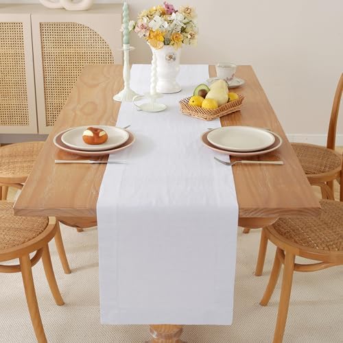 100% Pure French Linen Table Runner (White,14x120 Inch) - Image 4