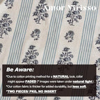 Amor Virisso Floral Throw Pillow Covers 22x22 Set of 2 Block Print Pillow Covers Neutral Floral Striped Farmhouse Decorative Pillow Covers for Sofa Couch Bed, Light Blue - Image 4