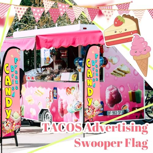 HunnmingRe 2 Set Freeze Dried Candy Feather Flag Kit, 8ft Advertising Swooper Flag Banner with Pole and Ground Stake for Business Restaurant Advertising Banner for Outside Ground - Image 6