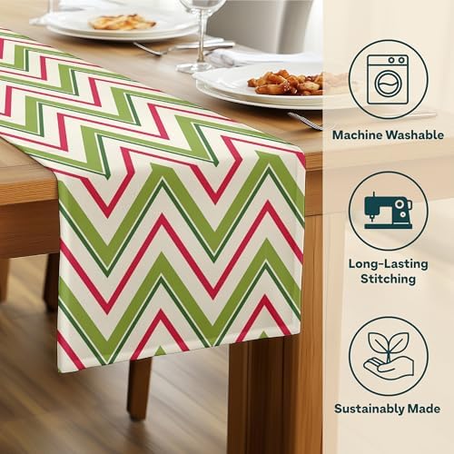 Holiday Table Runners | Chevron Design | Seasonal Table Decorations | Kitchen Dining Table Runner | Made in The USA | Stain Resistant | 14" x 90" Long - Image 2
