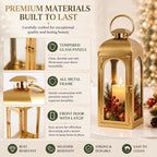 Christmas Decorative Lantern Gold Metal Candle Holder 16'' Tempered Glass - Image 7