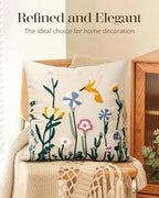 Embroidered Throw Pillow Cover 18x18 Inch - Spring Summer Boho Decorative Pillow Cover with Zipper for Living Room Couch Sofa Bed Aesthetic Design Flower Bird Cushion Pillowcase (Pack of 2) - Image 5