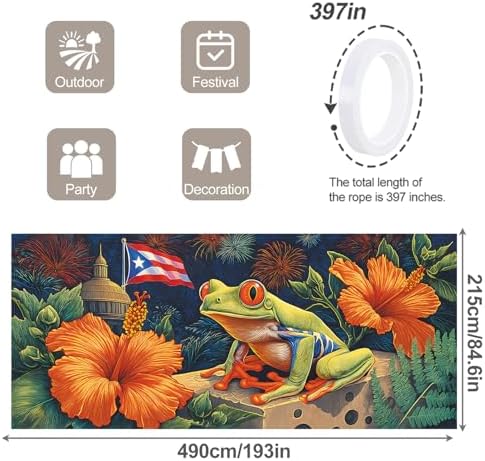 7 * 16ft Vibrant Puerto Rico Garage Door Banner, Tropical Island Style Decor Flag, Retro Castle Pattern Photo Backdrop, Cultural Pride Background for Outdoor Festival Holiday Garage Door Decoration - Image 2