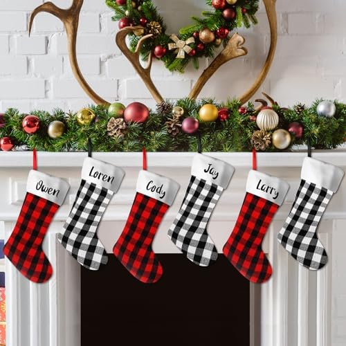Tatuo 12 Pack Christmas Burlap Stockings Hanging,Black Red, Black White - Image 4