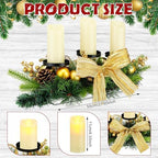meekoo Christmas Centerpiece with 3 Candle Holders 3 LED Candles 1 String Lights Xmas Triple Candelabrum Bow Berry Pine Cones with 3 Candle Holders for Tables Home Decorations - Image 3