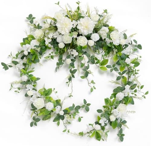 Ling's moment Lily White Artificial Flower Garland Wedding Arch 9 FT by LingsMoment