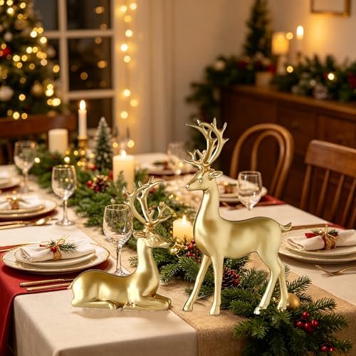 FANTESTICRYAN Large Reindeer Sculpture, Gold Resin Christmas Elk Set of 2 - Image 7