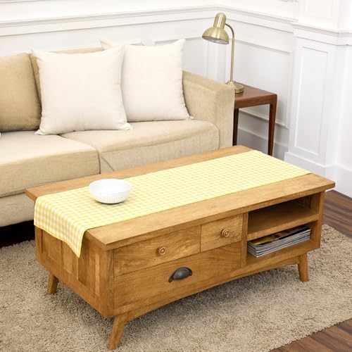 Solino Home 100% Pure Linen Table Runner Yellow, Gingham Check 14 x 48 in by SolinoHome