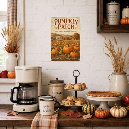 Decorative Tin Sign Vintage Metal Tin Sign Rustic Pumpkin Patch Country Farm Landscape Fall Wall Decor for Farmhouse Kitchen Porch Garden Shed 12×16 Inches with Metal Frame - Image 4