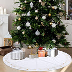 72inch Extra Large Christmas Tree Skirt White Luxury Velvet Plush Fur Skirts with Gold Embroidery Xmas Velvet Tree Skirt Holly Leaves Gold Embroidered Trees Skirt for Christmas Holiday Party Decor - Image 6