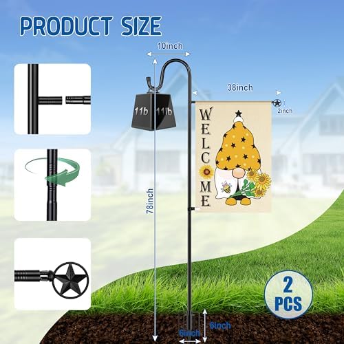 Ottsuls Garden Flag Stand, 2 Pack Heavy Duty Flag Pole Holder with Shepherd Hook for Yard Decoration, 60 INCH Sturdy Yard Flag Post Stake Outdoor Garden Flag Holder for 28''x40'' Flags (Without Flag) - Image 4