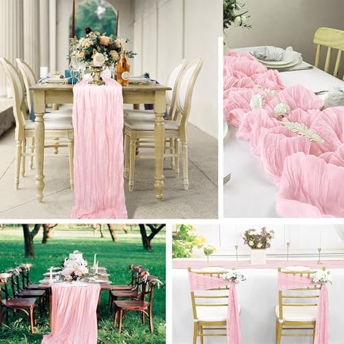 16 Pack Light Pink Cheesecloth Table Runner 20 x 120 inch Gauze Table Runners 10 FT Long,Semi Sheer Boho Cheese Cloth Fabric Table Runner Bulk for Wedding,Party,Baby Shower,Bridal Shower Decoration - Image 6