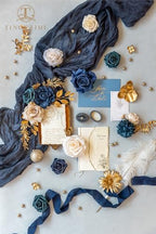 TINGE TIME Navy Blue Artificial Flowers Combo, Rose Dahlia Wedding Decor - Image 4