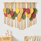 Fall Leaf Macrame Wall Hanging, Boho Brown Leaves, 39.4" W x 31.5" L by Unknown