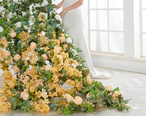 Artificial Flower Garland 2pcs 5.4ft Rose & Hydrangea Vine Champagne Flower - Image 3