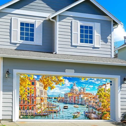 16X7Ft Venice Italy Garage Door Cover Banner Decorations Gondolas Canal in Venice Italy Photo Backdrop Garage Door Large Wall Decorations for Outdoor Home Yard Decor Party Photo Backgrounds - Image 4