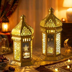 Honoson Eid Ramadan Lantern Large Temple Moroccan Lantern Lamp Ramadan Decorations for Home Hanging Outdoor Patio or Indoor Home Decor with LED String Lights(Gold,Themed) - Image 2