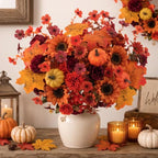 Mixed 12 Pcs Fall Artificial Flowers, Sunflower Peony Bouquet with Maple Leaves Pumpkins, Autumn Faux Floral Arrangements for Table,Thanksgiving, Halloween, Porch Planters, Garden Patio Outdoors Decor - Image 4