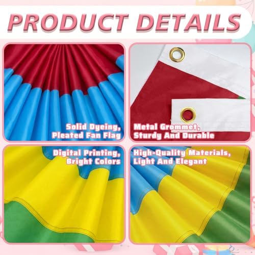 4Pack Easter Pleated Fan Flag 2x4 Ft Bunting Flags,Half Fan Decor Spring Easter's Day Party Bunting Sewn Stripes Canvas Header Brass Grommets for Outsider Garden Porch - Image 4