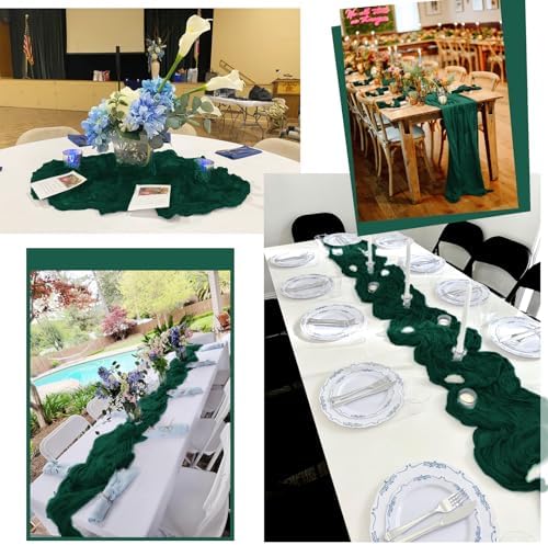 16 Pack Emerald Green Table Runner 10FT Cheesecloth Table Runner Boho Gauze Table Runners Long Rustic Sheer Fabric Table Runners for Wedding Party Bridal Shower Farmhouse & Home Decor - Image 6