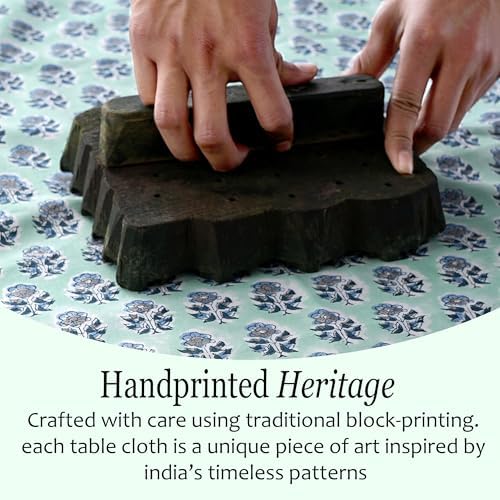 CPC Tablecloth 100% Cotton 80x120 Inch Indian Block Print Rectangle Table Cover, Washable Table Cloth for Weddings, Spring/Summer, Barbeque - Poppy Blue - Image 5