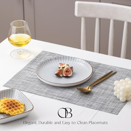 Placemats Set of 12 - Easy Clean Woven Vinyl Placemats for Dining Table, Indoor/Outdoor Place Mats, Washable PVC Table Mats（Gray） - Image 3