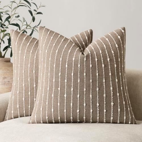 Foindtower Decorative Striped Boucle Throw Pillow Covers 22x22 Taupe Gray by Foindtower