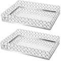 2 Pcs Silver Metal Crystal Mirror Tray - 11.2"x8.1" Table Centerpieces Tray, Multi-Functional Display for Flowers/Cupcakes/Jewelry, Vanity Organizer & Wedding Dessert Table Accent by kehail