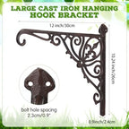 2 Pack Cast Iron Hanging Plant Bracket 12" Outdoor Wall Plant Hangers Hooks Heavy Duty Hanging Bracket Hooks Vintage Decorative Wall Hangers for Pots Bird Feeder Wind Chime (Brown,Classic) - Image 2