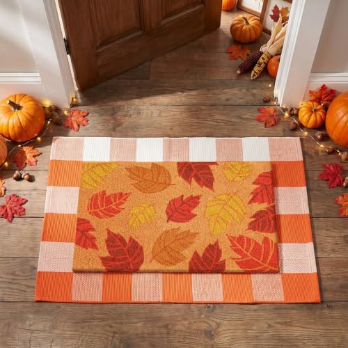 Moucuny 2 Pcs Fall Door Mat Outdoor, Fall Coir Doormat and Rug, Non-Slip - Image 5