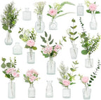 WARMALL Artificial Flowers with Vases, 16 Pcs Bud Vases, & 81 Pcs Artificial Plants DIY Set Suitable for Centerpieces Table Weddings Party Office and Indoor Decor Mini Small Glass Clear(White) by Unknown