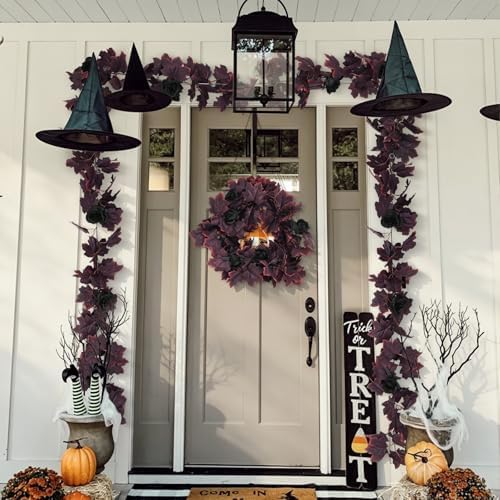 RECUTMS Black Burgundy Garland Artificial Black Rose Garland Fall Leaf Vine - Image 3