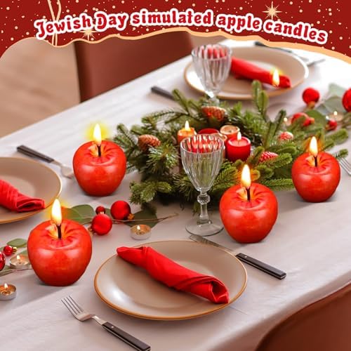 Tondiamo 24pcs Rosh Hashanah Apple Candle Jewish New Year,Red - Image 4